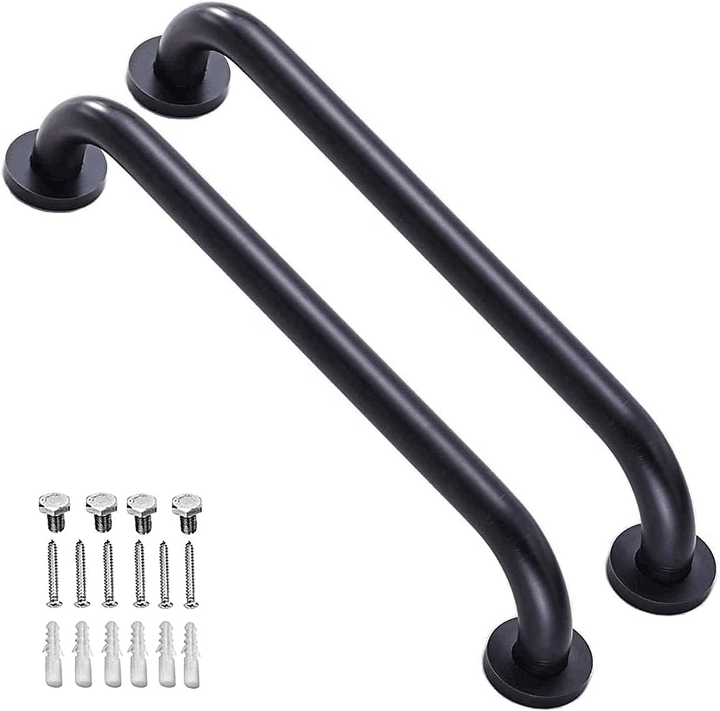 2 Pack 16 Inch Matte Black Shower Grab Bar,ZUEXT Stainless Steel Wall Mount Safety Grab Bar Handle,Bathroom Balance Bar, Safety Hand Rail Support - Handicap, Elderly, Injury, Senior Assist Bath Handle