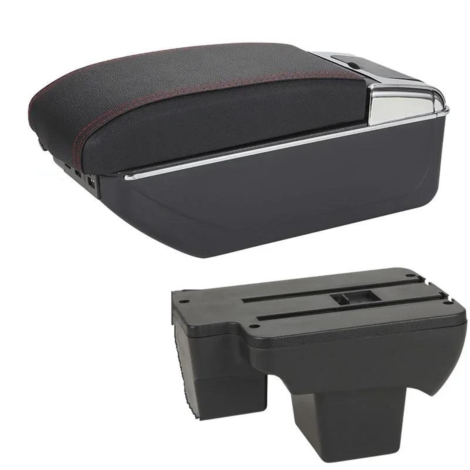 NOHEEU Car Armrest Box Dedicated Retrofit 2020-2024 Storage Parts Accessories For Polo(B1 Black red 7USB)