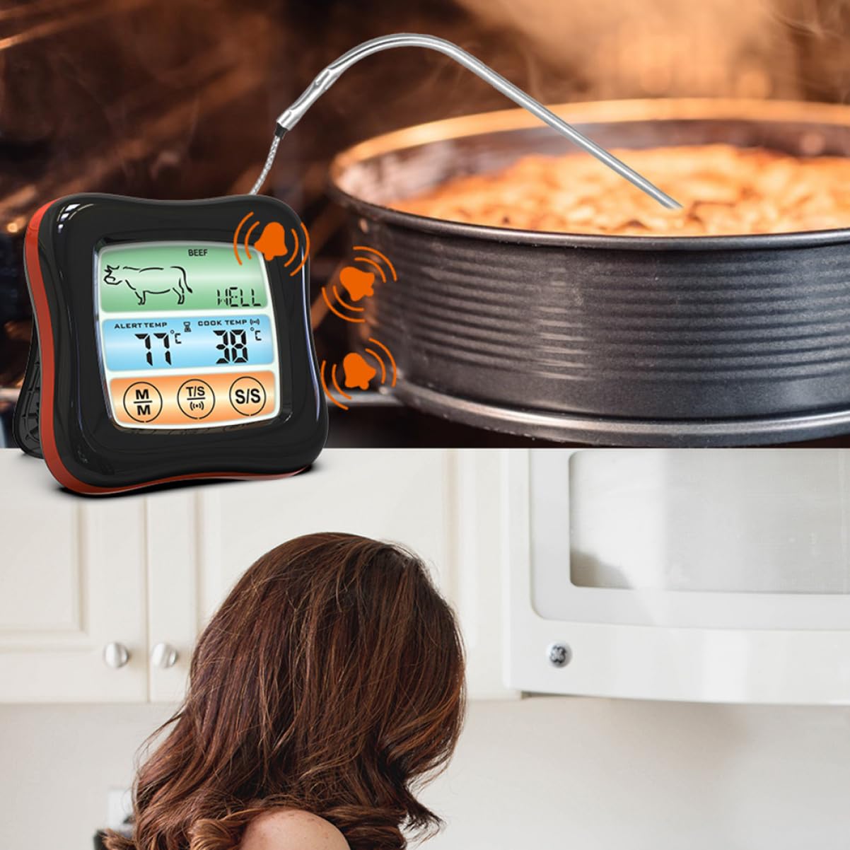 Termómetro De Barbacoa y Alimentos Inteligente Temporizador Abs y Acero Inoxidable Preciso y Duradero