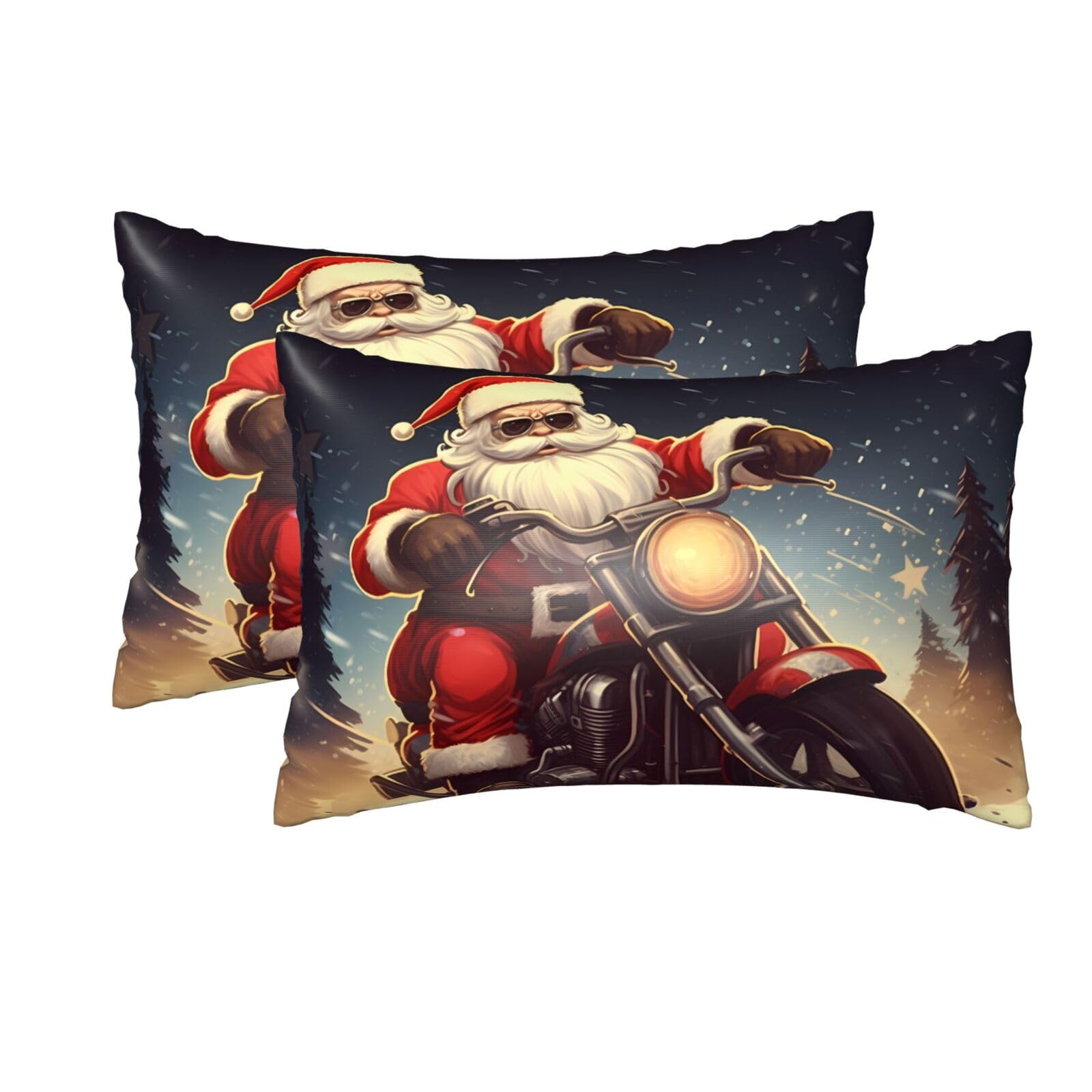 2 Pack Queen Silk Pillow Cases with Hidden Zipper, Luxury Soft Satin Pillow Covers for Hair and Skin, Santa Claus Biker Riding Pillowcases 20"x30" Bed Pillow Protectors Cover for Sleeping Gifts