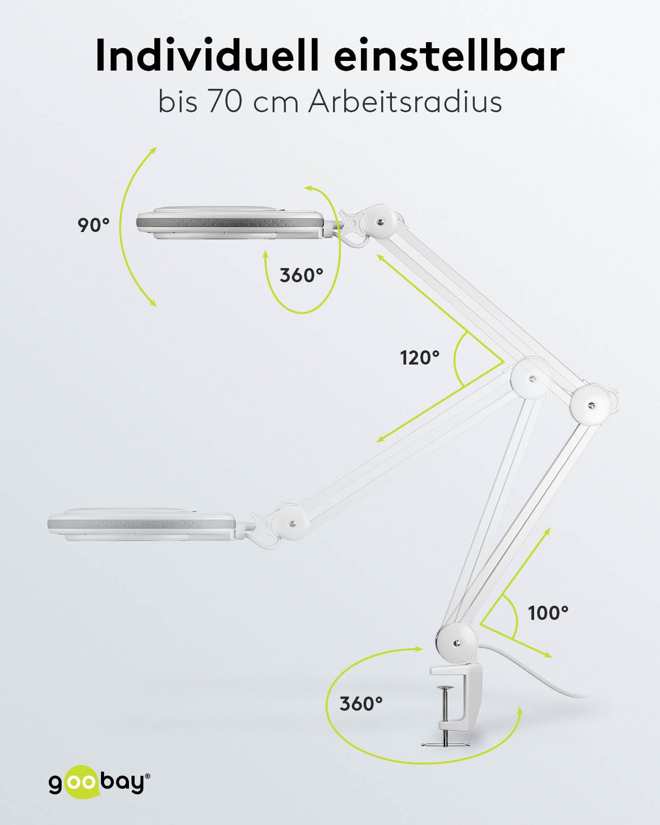 goobay Lupenleuchte/LED Lupenlampe aus Plastik / 8 W Leistungsaufnahme, Farbtemperatur 6500 K/Lichtstrom 650 lm/Betriebsspannung 230 V (AC) 60361, Weiß