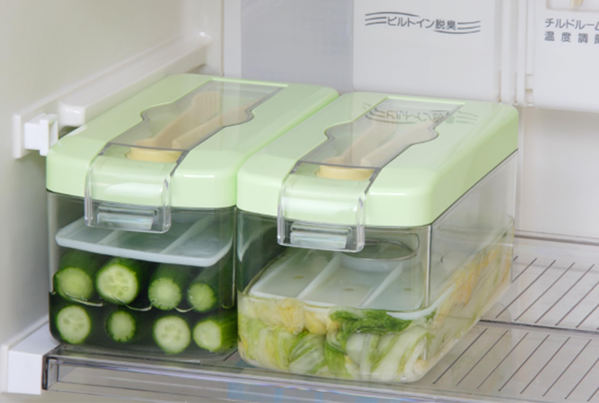 Japanischer Gurkenbereiter mit Zange – Tsukemono Maker – 1,8 l – Grün – BPA-frei – Hergestellt in Japan