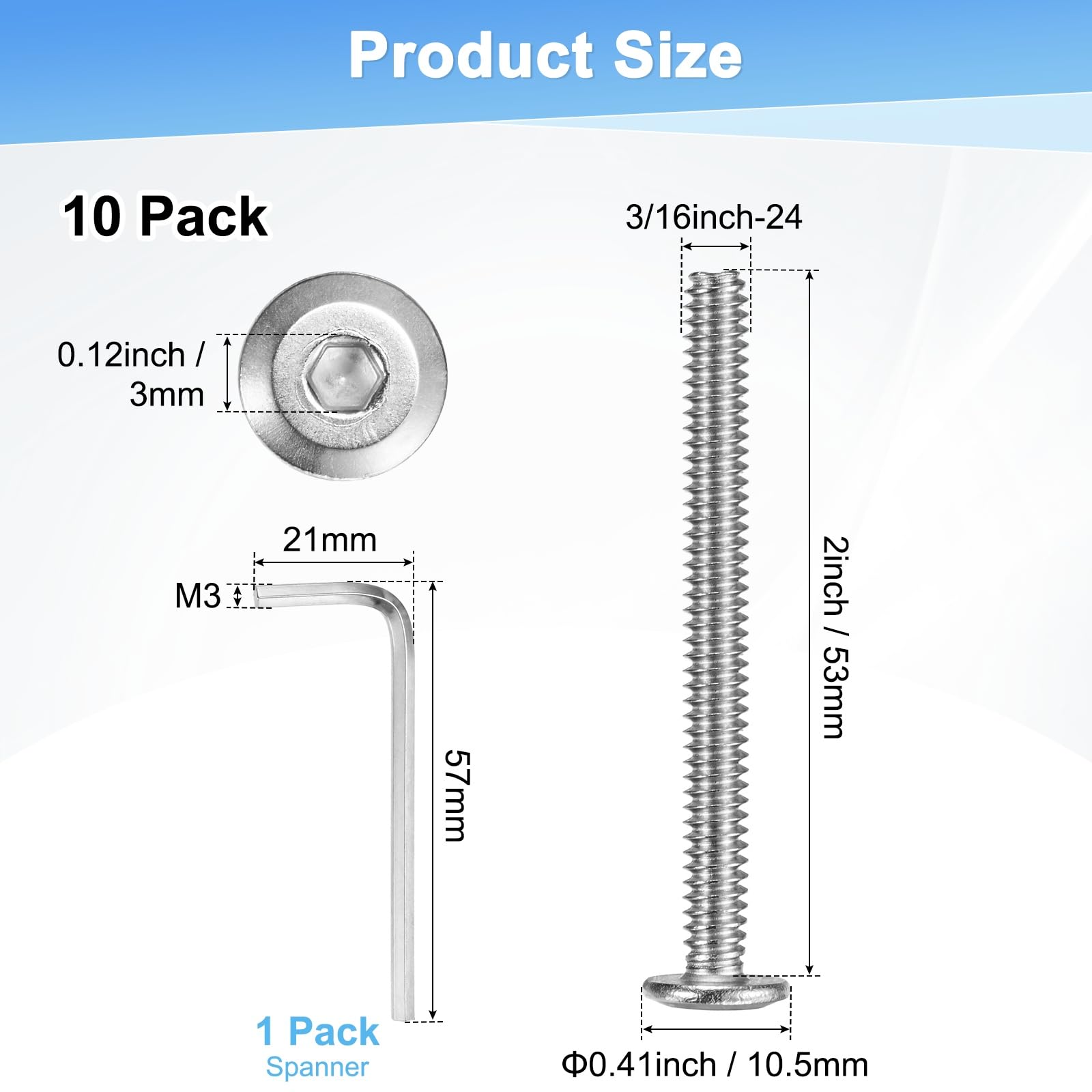 M METERXITY 10-Pack Flat Head Socket Cap Screws - Image 3
