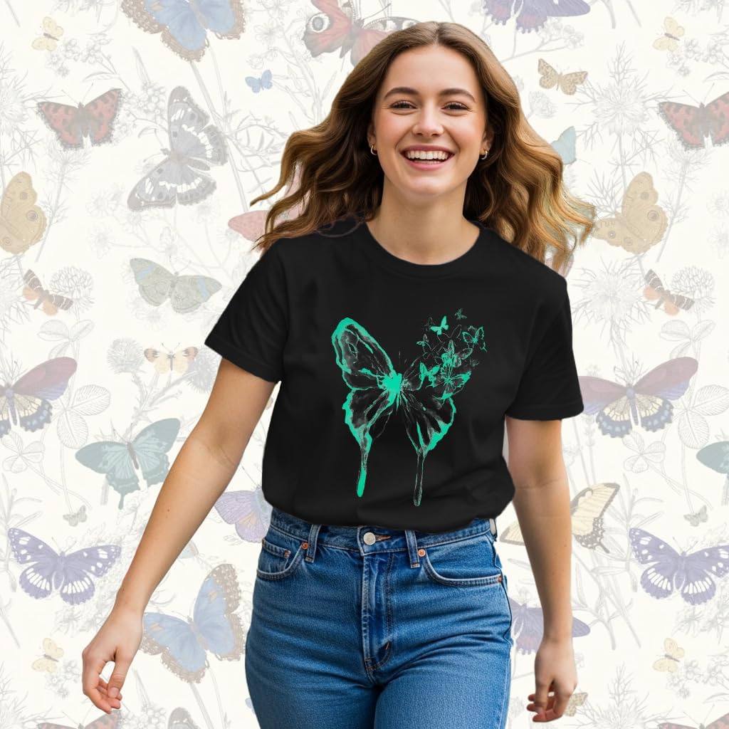 Womens Butterfly Shirts Watercolor Butterflies T-Shirt Casual Crew Neck Tee Tops - Image 5