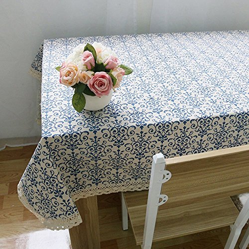 Lelehome Elome Vintage Flowers Lace Tablecloth, 55 Inch X 79 Inch Oblong Bohemian Cotton Linen Dining Kitchen Picnic Indoor Outdoor Table Cloth Cover Baroque Navy Blue Flower Home Decor #TOP4