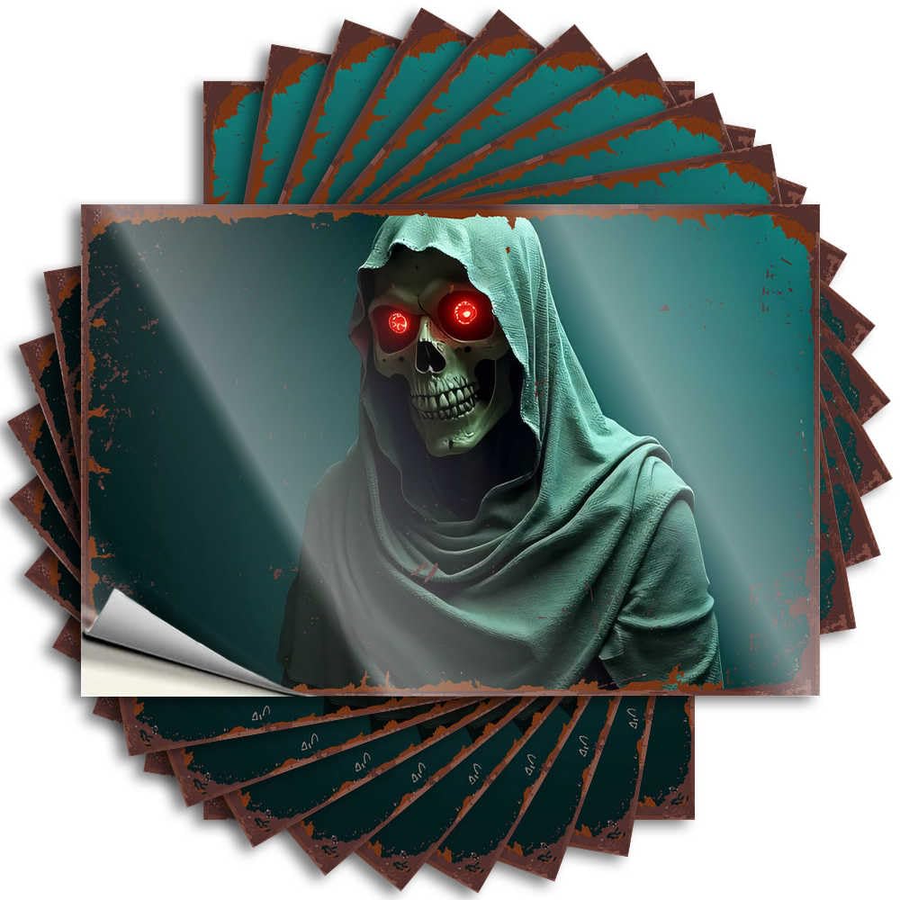 Fzfn Colour Gamers Accessories Alcohol Tattoos - Red-Eyed Reaper In Green Cloak Tumbler Waterproof Vinyl Sticker(12X18cm)