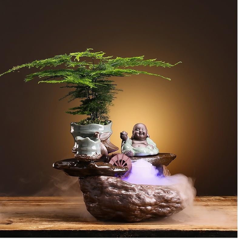 Fuente Decorativa de jardín, Fuente de Agua con Cascada, de cerámica, con función humidificadora, Rueda de Agua, Feng Shui Zen, decoración para salón, Dormitorio, Oficina