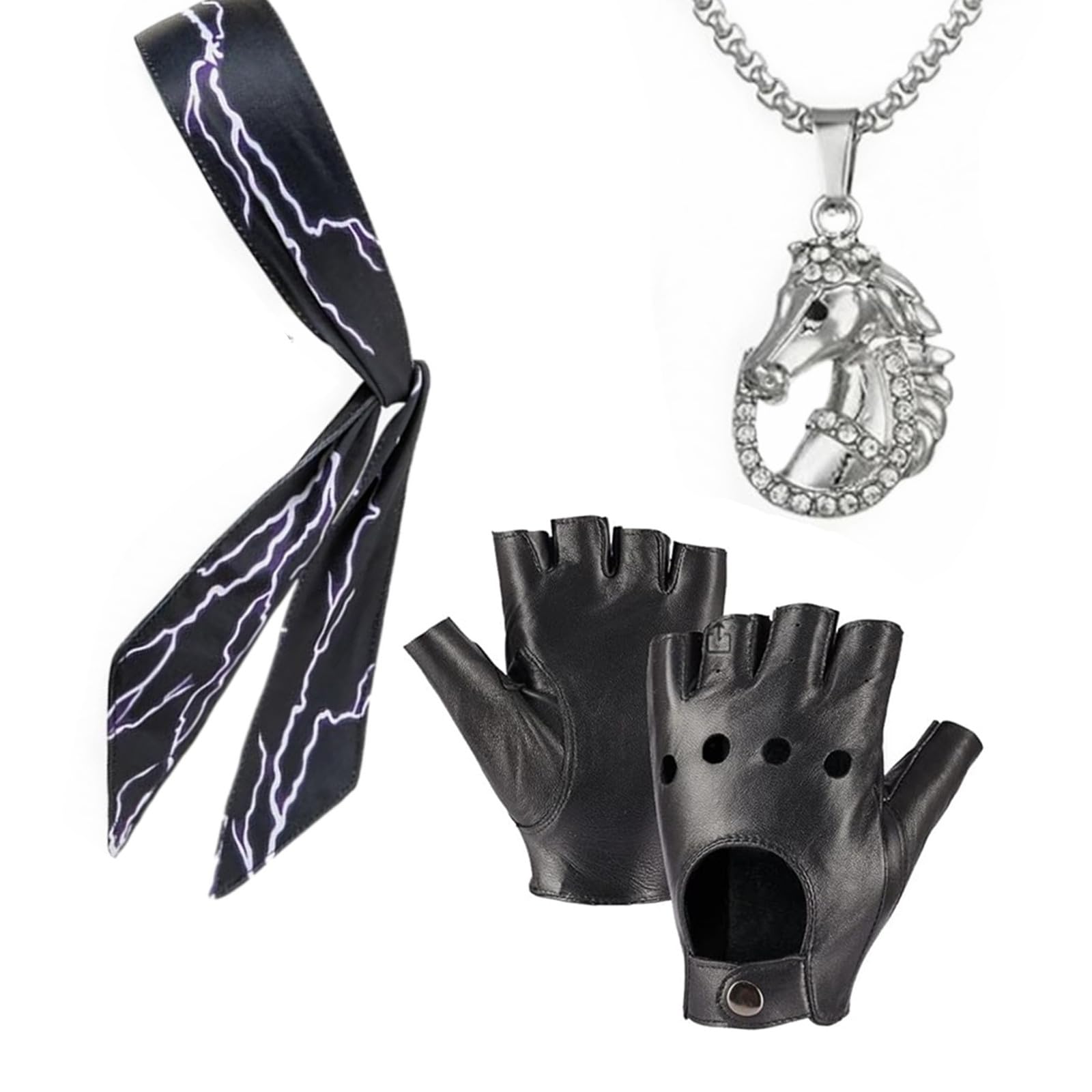 XHBTS 4pcs Half Finger Glove Headband Necklace for Coplay Costume Accessories Adult