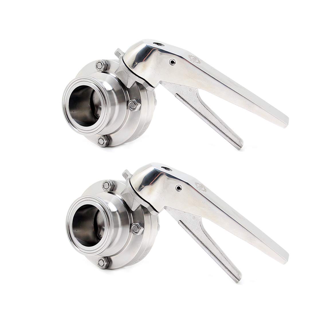 Sanitary Stainless Steel 304 Tri Clamp Butterfly Valve with Trigger Handle and EPDM Seal, 1.5" Tube OD (2 Pack)