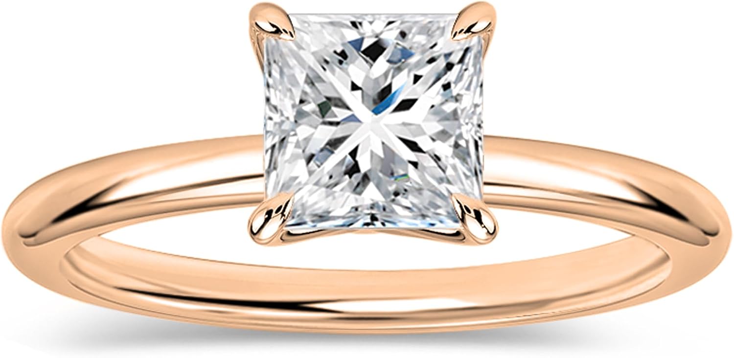 IGI Certified 1.00 Carat Princess Lab Grown White Diamond Solitaire Engagement Ring for Her in 18K Solid Gold