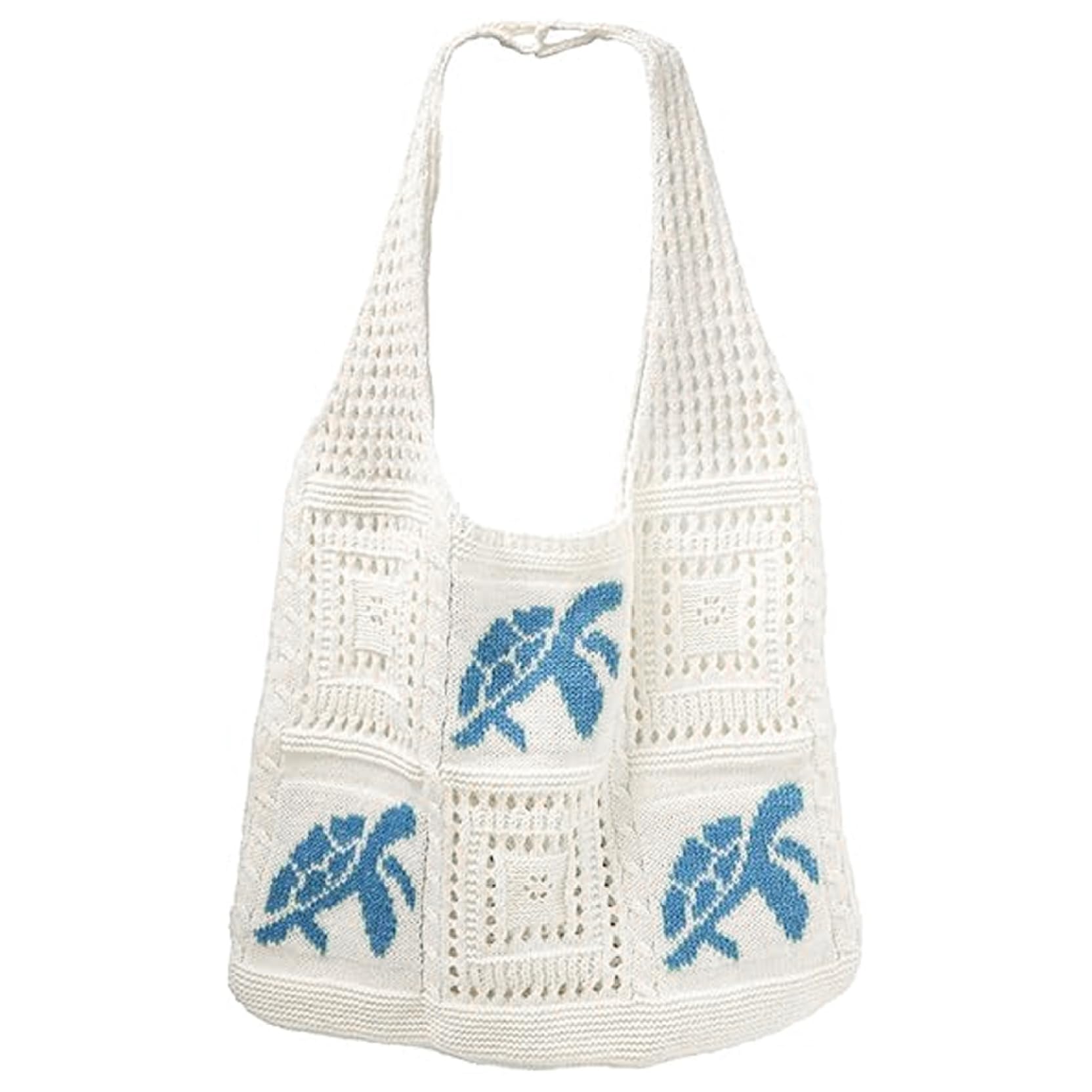 Ameble Unisex Blue Lightweight Crochet Beach Bag For Women, Turtle Tote, Knit Shoulder Purse For Summer, Travel, Casual Outings, Beachy Handmade Style