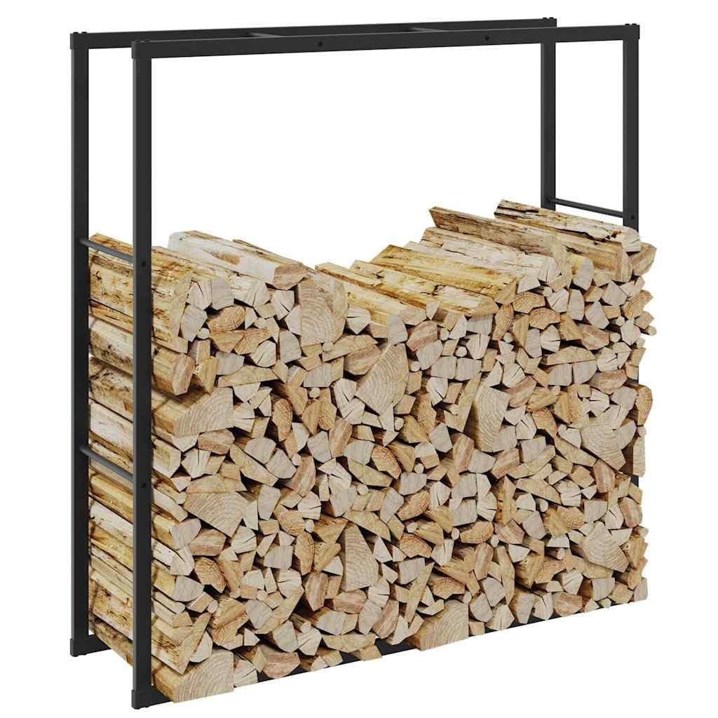 Estantería para leña de acero negro, 110 x 30 x 116 cm, para guardar leña, interior y exterior, estable estantería de metal para apilar y almacenar leña, ahorra espacio y es resistente a la intemperie