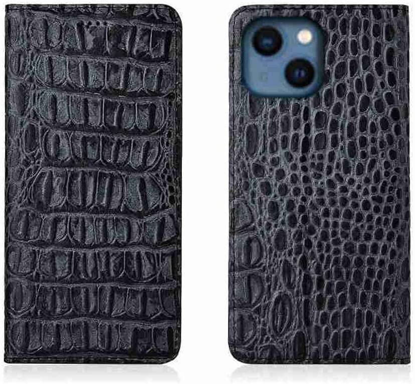 Étui iPhone 13 crocodile GUMMMY housse à rabat cuir noir avec porte-carte