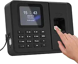 Relógios de ponto para funcionários pequenas empresas, impressão digital + PIN, máquina de entrada e saída de relógio biométrico para funcionários, sem taxa mensal, sem necessidade de