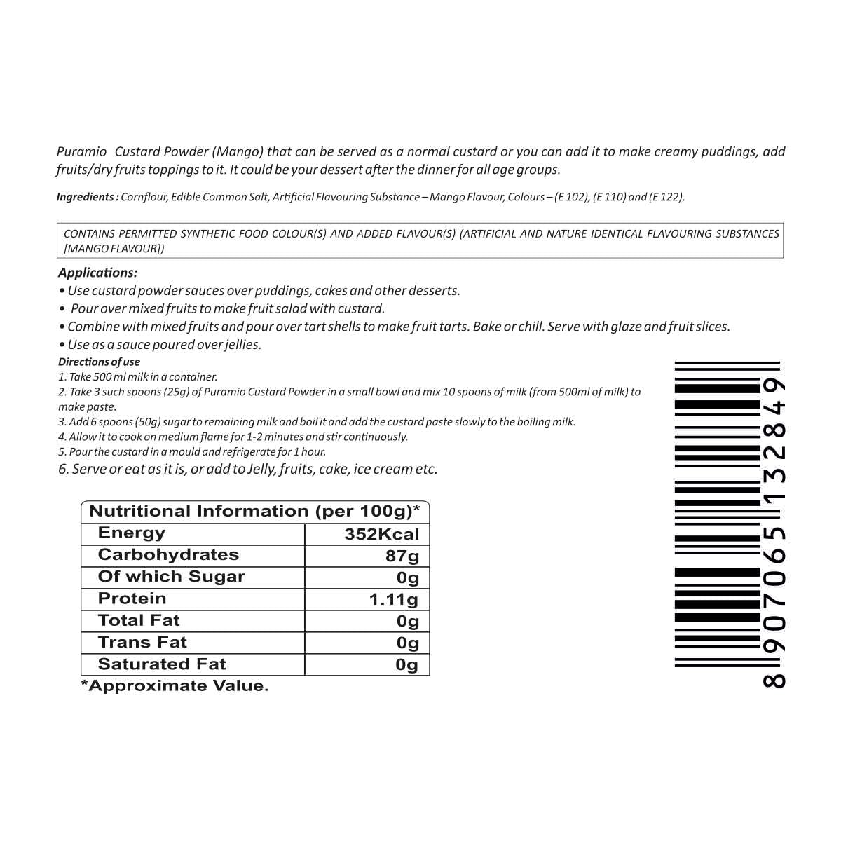 Puramio Custard Powder [Pack of 4]- Vanilla, Strawberry, Mango & Butterscotch, 100g Each - Image 2 thumbnail