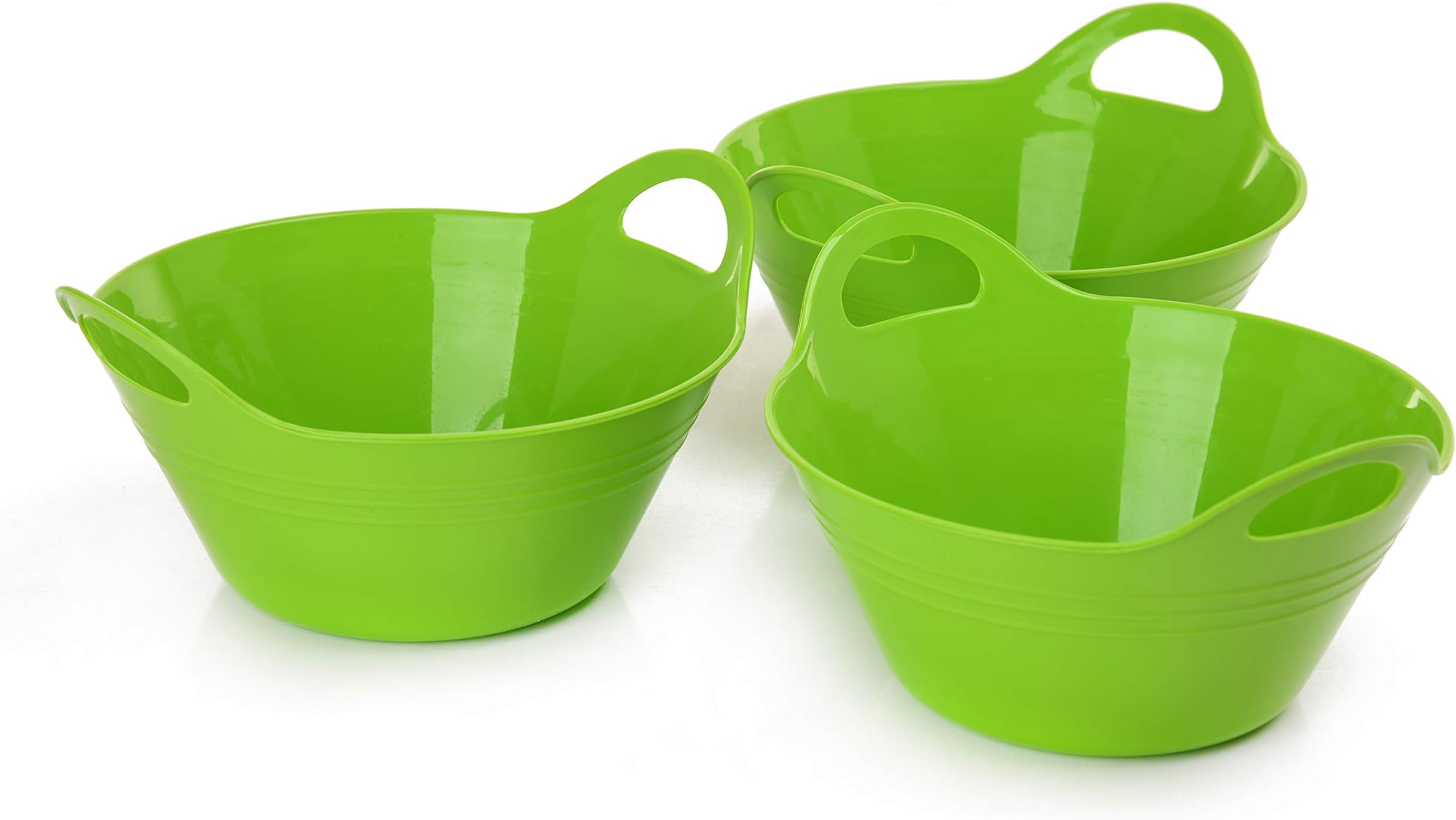 Mintra Home Plastic Bowls with Handles (970ml Small 3pk, Green) - 6.75inW x 3inH - for snacks, candy, popcorn, gift basket, lightweight serving bowl for party, 3 Pack