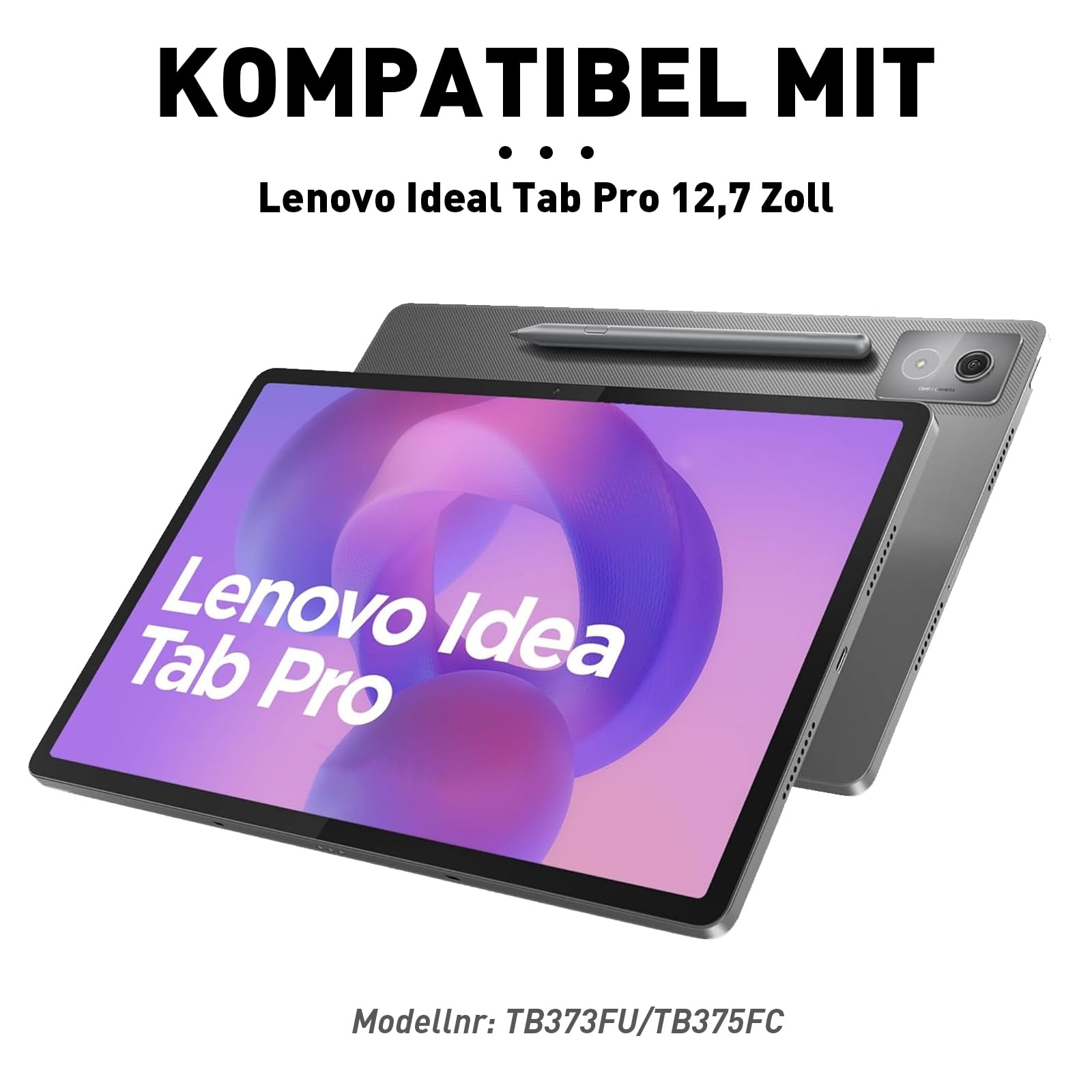 Tastatur mit Hülle für Lenovo Idea Tab Pro 2025 12.7 Zoll, Bluetooth Kabellose Tastatur mit Trackpad, Wiederaufladbar & Abnehmbar & 7 farbige Beleuchtung & QWERTZ, Schwarz
