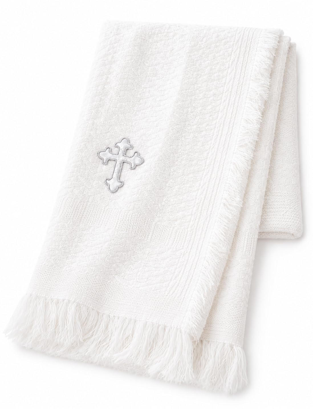 SOHOBABY Cute Decorative Unisex Baby Christening Cross Shawl White Baby Blanket, Suitable for Newborn, Infants and Toddlers, Breathable Soft and Warm, Acrylic Shawl (Silver Cross)