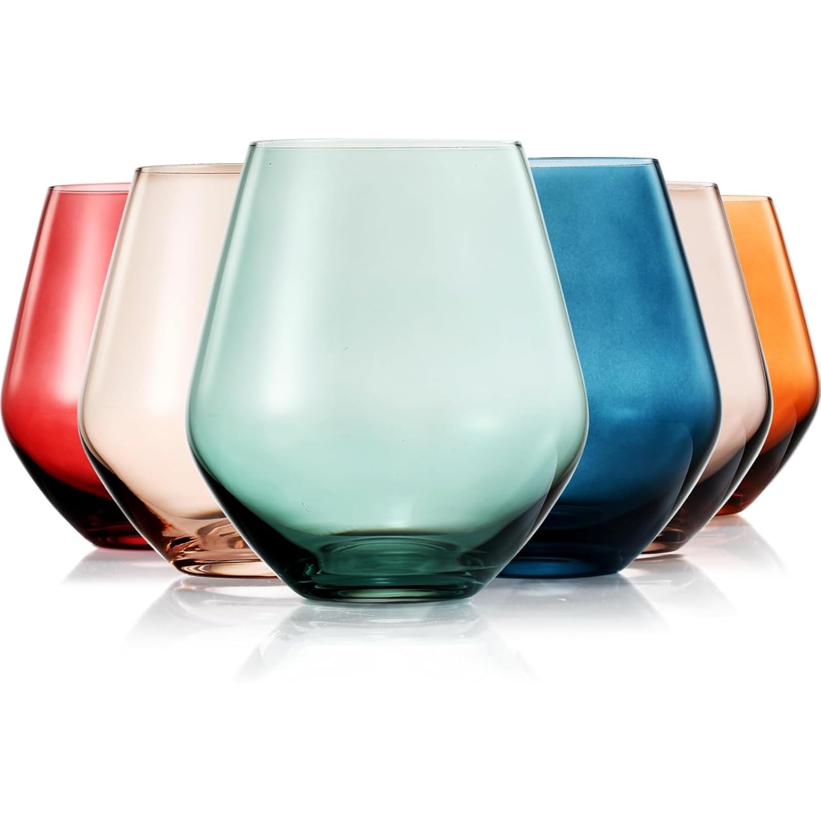 Farbiges Pastell-Weinglas-Set, große 473 ml Gläser, 6 Stück, einzigartiger italienischer Stil, hoher Stiellos für Weiß- und Rotwein, farbiger Becher, schöne Glaswaren (ohne Stiel)