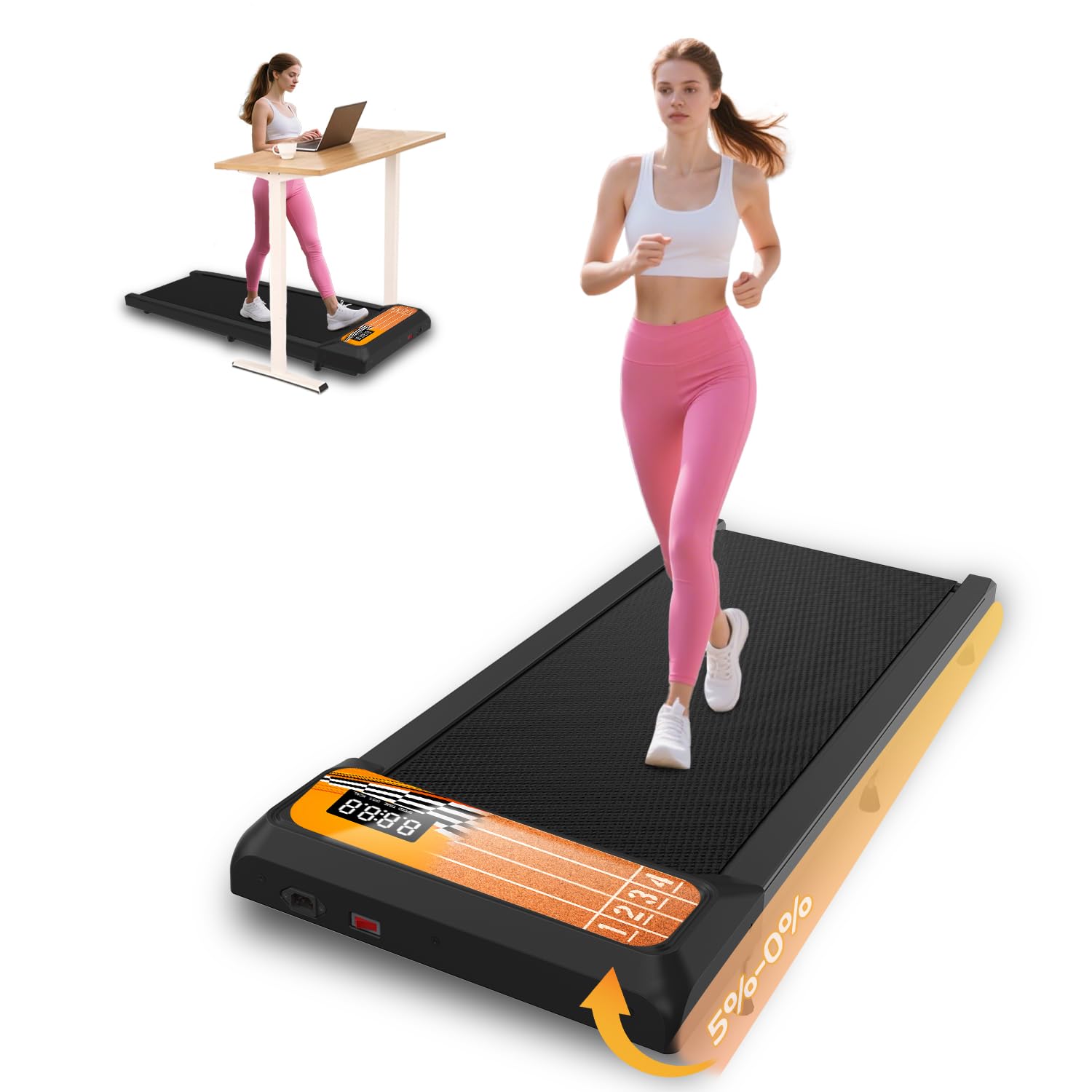 Walking Pad Treadmill, Under Desk Walking Mat with Incline for Home and Office, 2.5HP Low Noise Treadmill with Remote Control, Compact Design Walking Jogging Running Machine