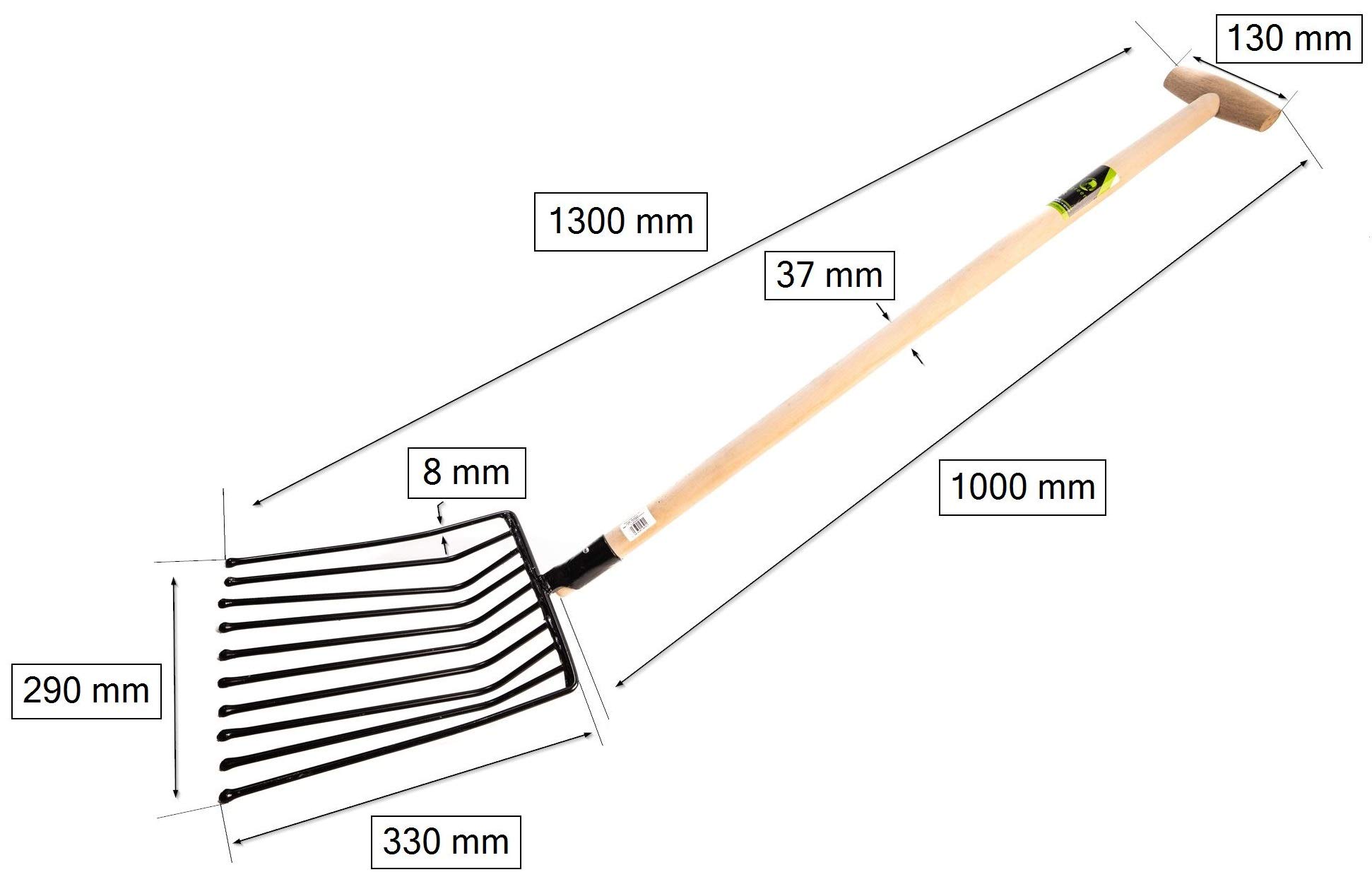KOTARBAU® Horca de 10 púas 115 cm, Horca con púas terminadas en Bolas para no dañar los tubérculos, Horca para Patata, Remolacha y maíz, Horca de Acero Templado con Botones, Horca con Mango de Madera