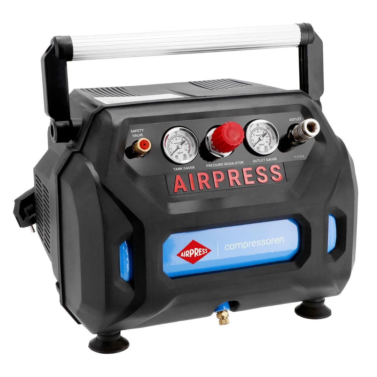 AIRPRESS - Compresor de Aire Sin Aceite H 215-6 8 bar 1,5 CV 92 litros/minutos 6 Litros.