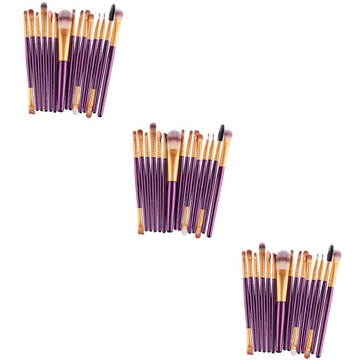 FRCOLOR Set Di 3 Pennelli Per Il Trucco Setole in Nylon Pennello Per Fard Per Donna Manico in Plastica Dorata Pennelli Per Cosmetici Per Uso Quotidiano 15 Pezzi*3
