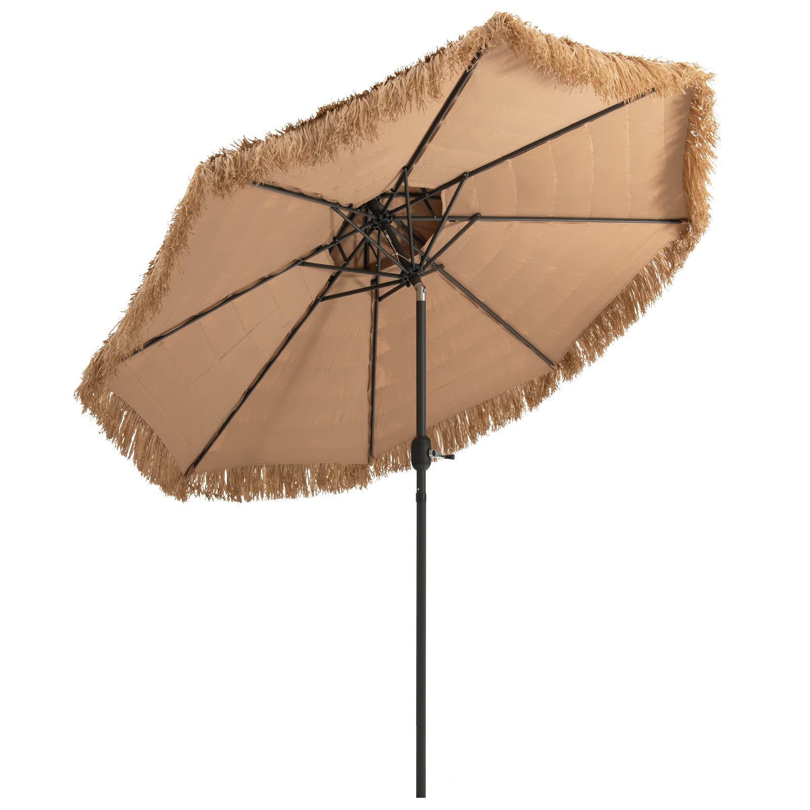 KOMFOTTEU Sombrilla Hawaiana de 2,7m con Doble Techo Plegable | Parasol de Paja de Playa, Sombrilla de Mercado para Jardín, Balcón, sin Base