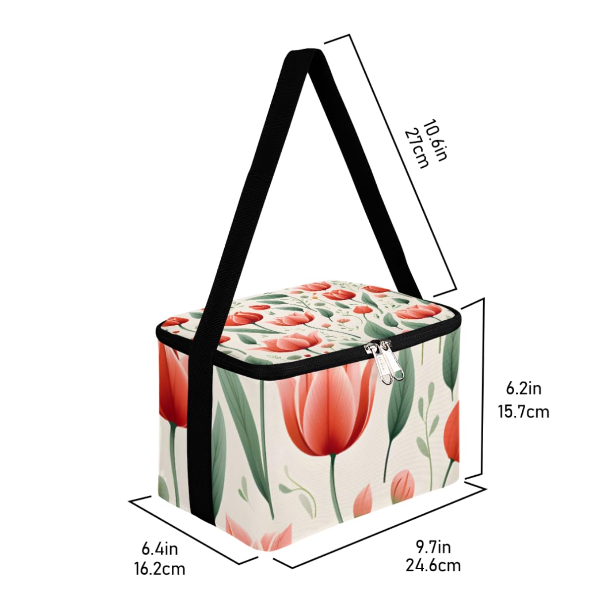 Lunch Bags for Women Men 9 Cans,Red Flowers Hot & Cold Food Delivery Bag Insulated Grocery Bag Insulated Lunch Box Tulips Cooler Bag for Office Work Picnic Beach