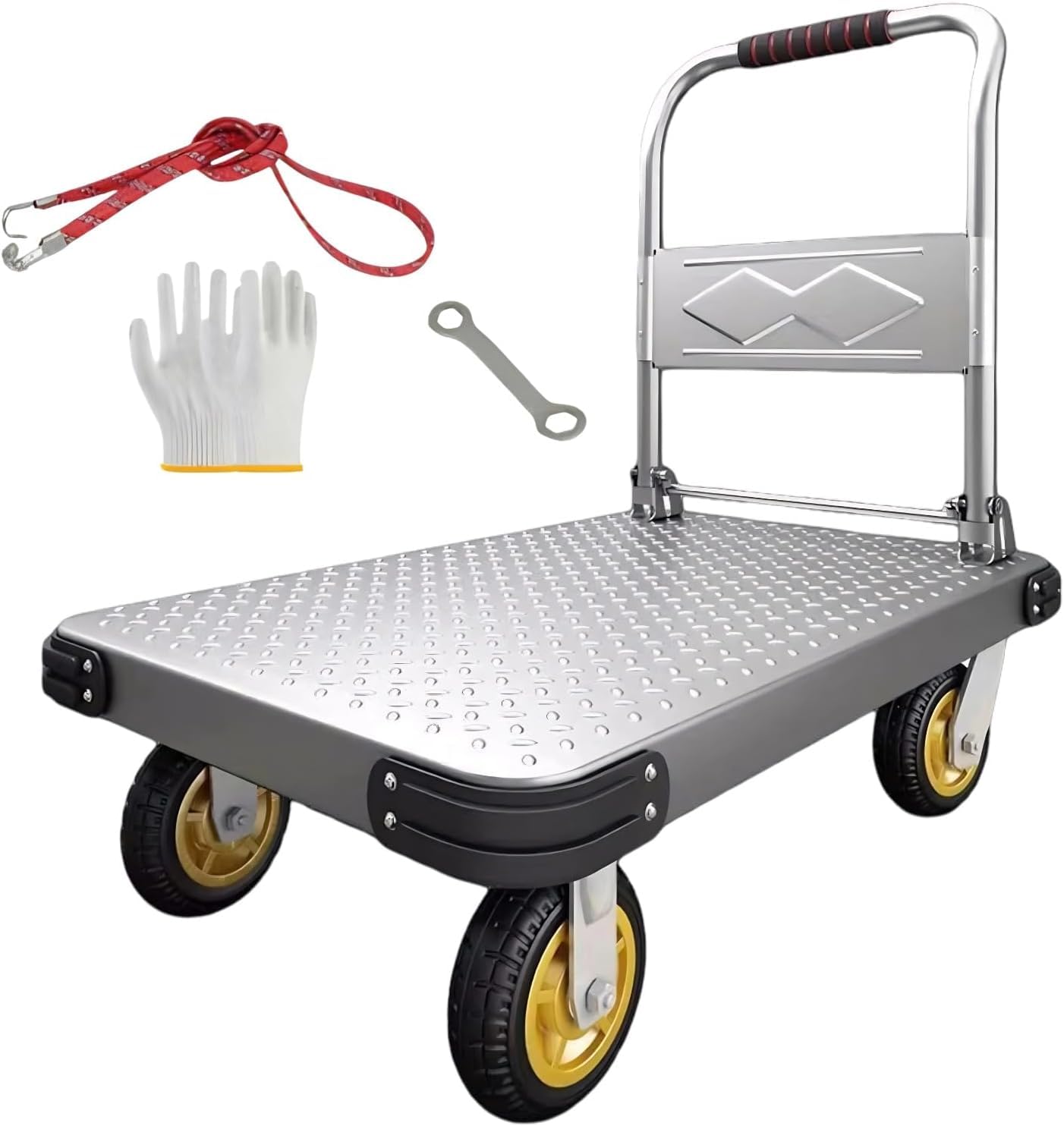 Carro Plegable con Plataforma,500kg Carro de Transporte Industrial,Plataforma Rodante de Acer con Ruedas de Goma TPR,para Carga y Almacenamiento(Size:90x60cm)