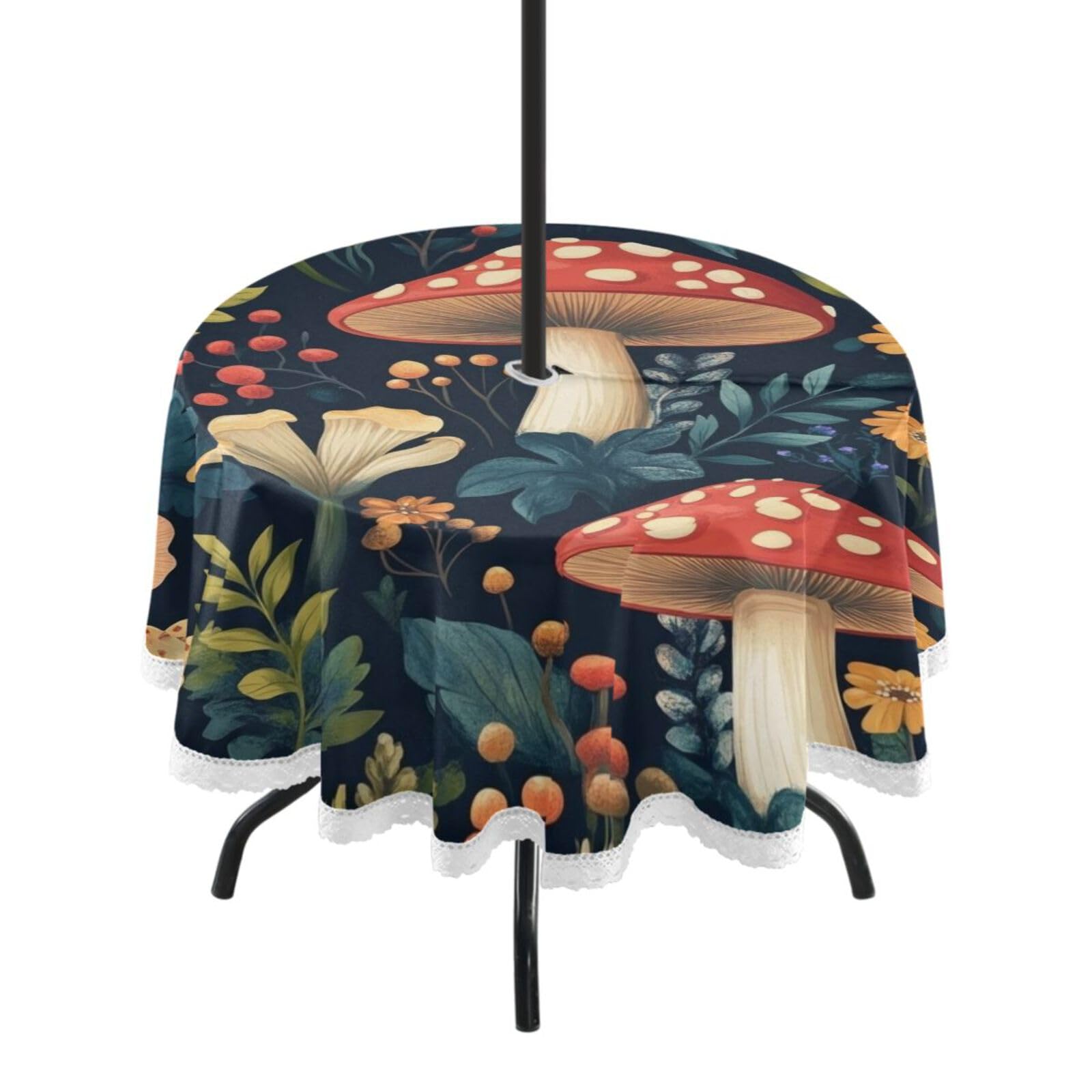 Ttgoth Mushroom Outdoor Table Cloth 152 cm Water Stain & Resistan Tablecloth Wipeable Table Cover with Parasol Hole & Zipper for Garden Patio Party Picnic