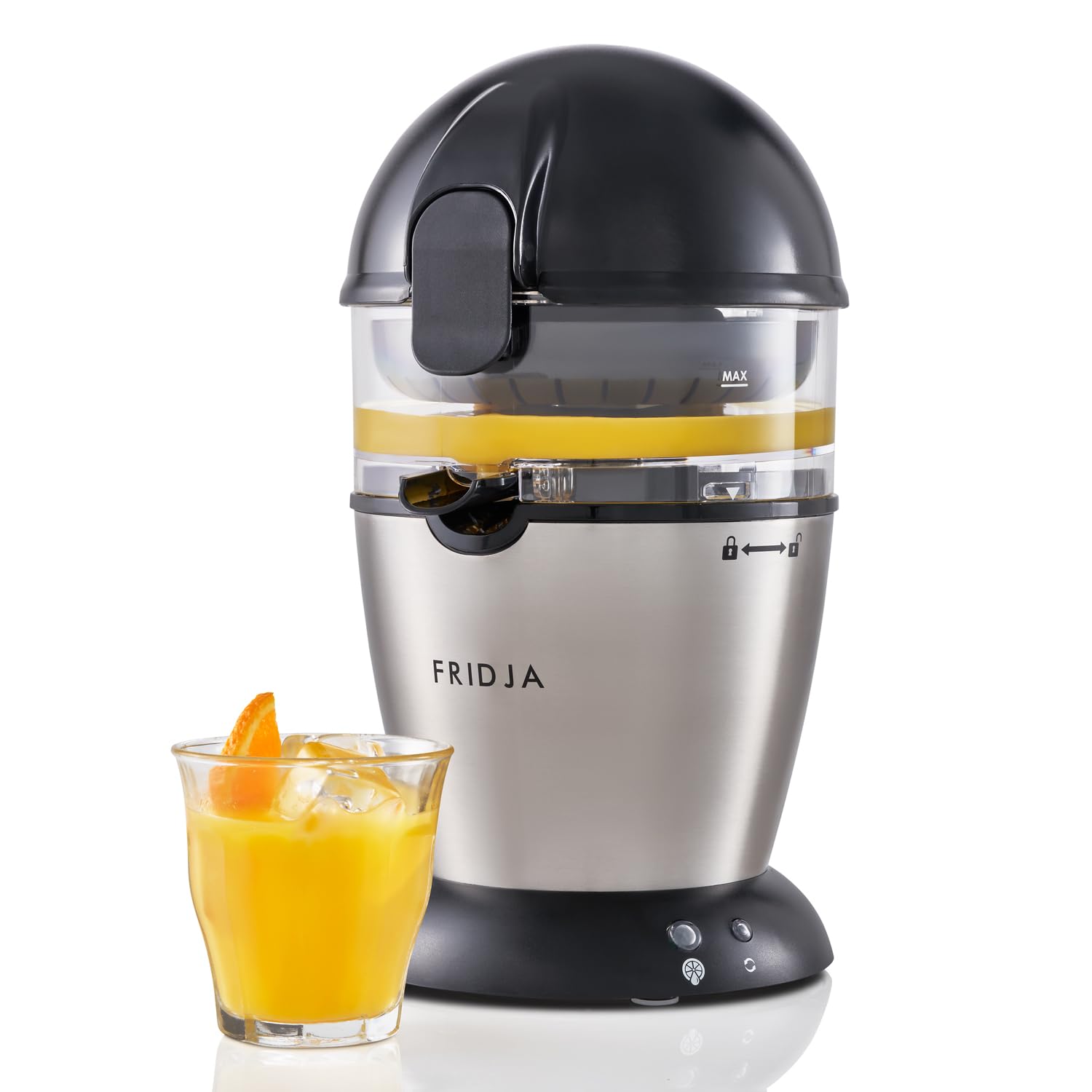 Fridja f900 Automatic Citrus Juicer Machine – Premium One-Button Operation, No Spills or Splashes, Easy Clean, Stainless Steel, 50W, 400ml – Fresh Grapefruit Orange & Juice Squeezer [Energy Class A+] [Energy Class A+]