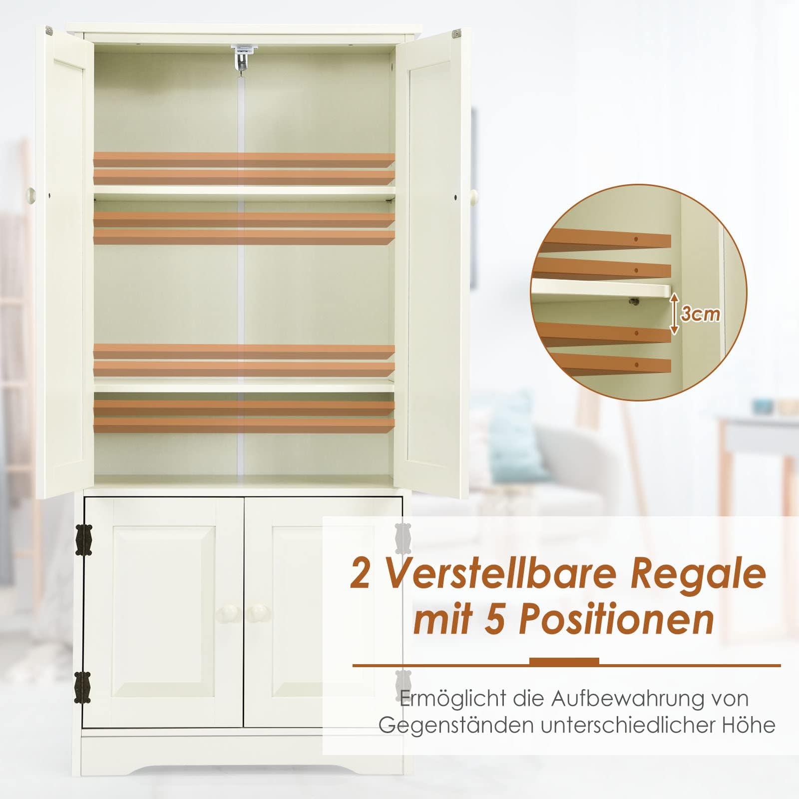COSTWAY Uniwersalna szafka w stylu vintage, szafka na korytarz z regulowanym regałem, szafka łazienkowa na pranie, drewniana szafka do przechowywania, styl dworkowy, do kuchni, salonu, sypialni (biała