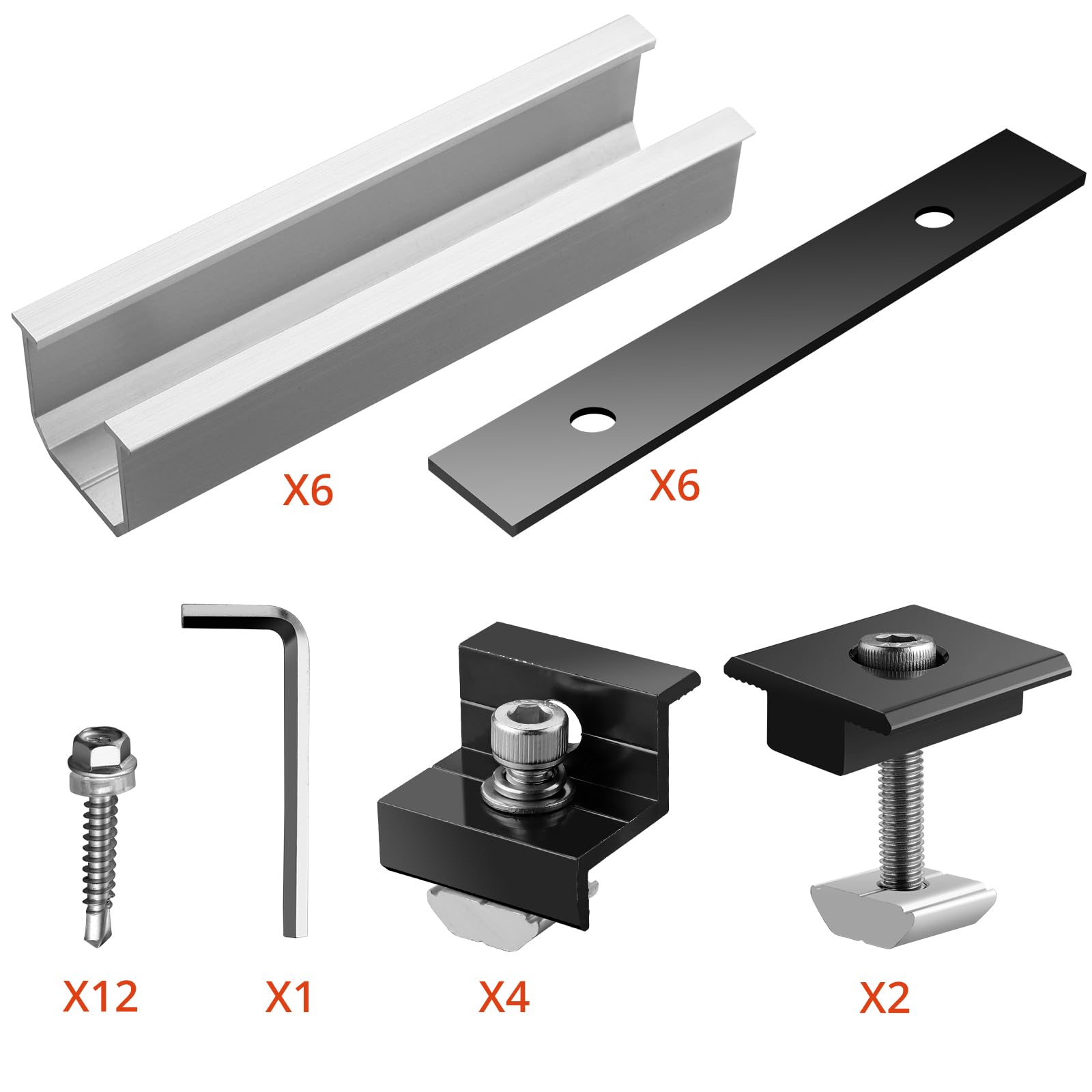 GETLITOOL Set Guide Morsetti Regolabili per Pannello Solare 30-35 mm, 6 Binari 120x25mm, 4 Morsetti Terminali, 2 Staffe Centrali