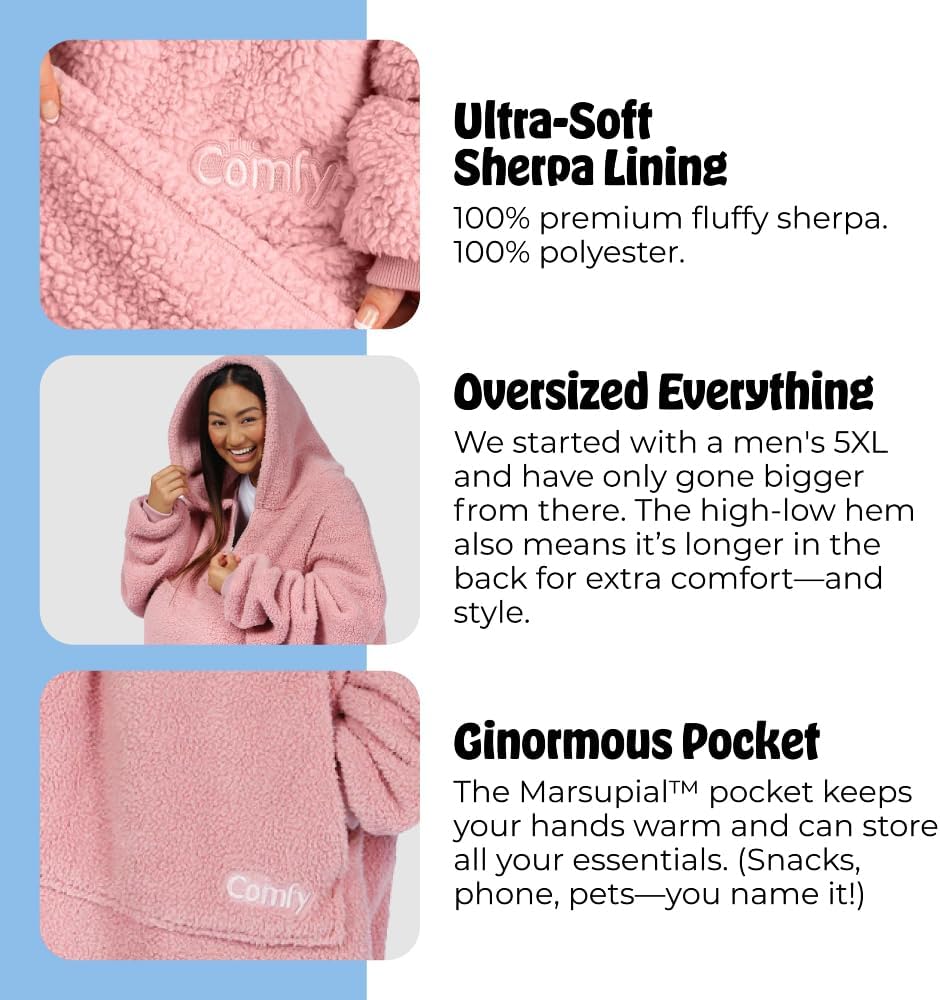 THE COMFY Teddy Bear Quarter-Zip|Oversized All Sherpa Wearable Blanket With Zipper, Seen On Shark Tank - Image 4