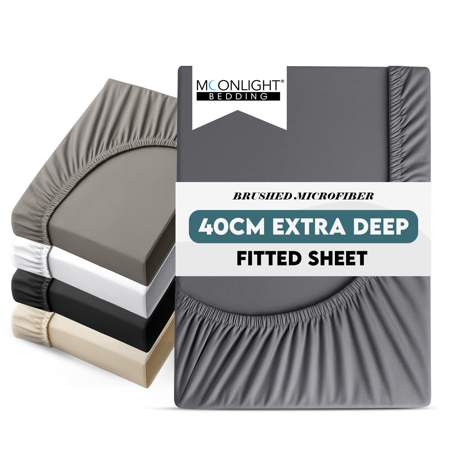 Moonlight Bedding Charcoal Fitted Sheet 40 Cm Extra Deep Pocket Bed Sheets 16 Inch Ultra Soft Bottom Sheet Brushed Microfiber Breathable Shrinkage And Fade Resistant (, Double)