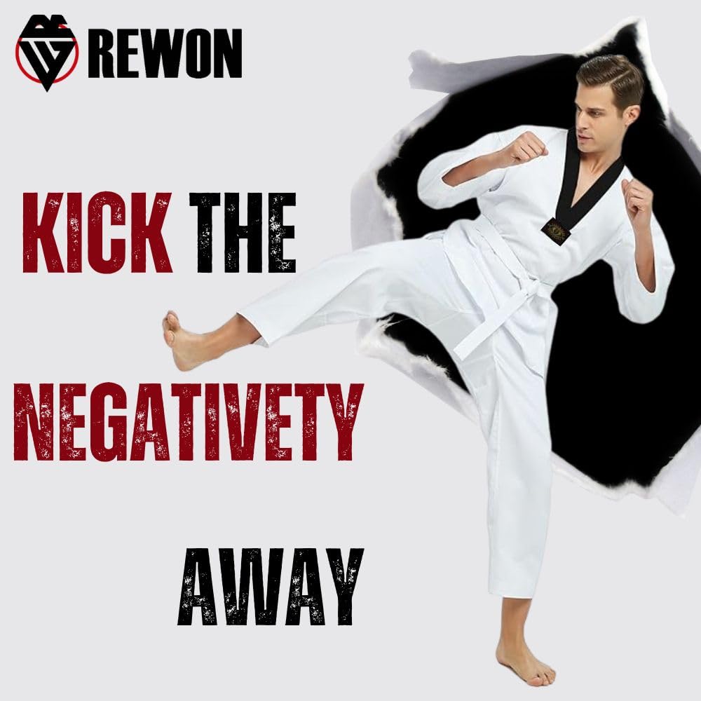 Traje Taekwondo, Kimono Judo BJJ Gi Premium Ligero Cuello en V Negro Uniforme para MMA Artes Marciales Entrenamiento