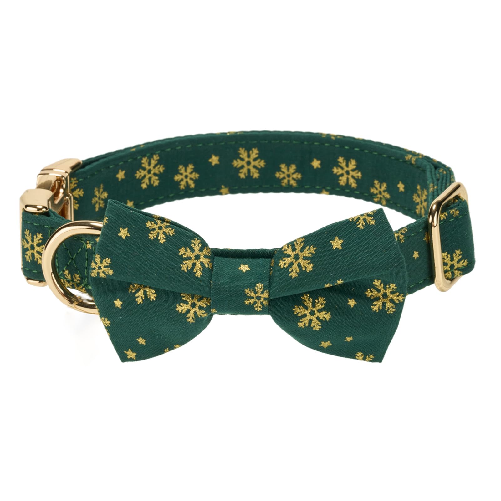 Petiry Christmas Dog Collar with Bowtie,Adjustable Green Pet Collar With Gold Snowflake Pattern for Small Dogs Neck 25-38cm,Green