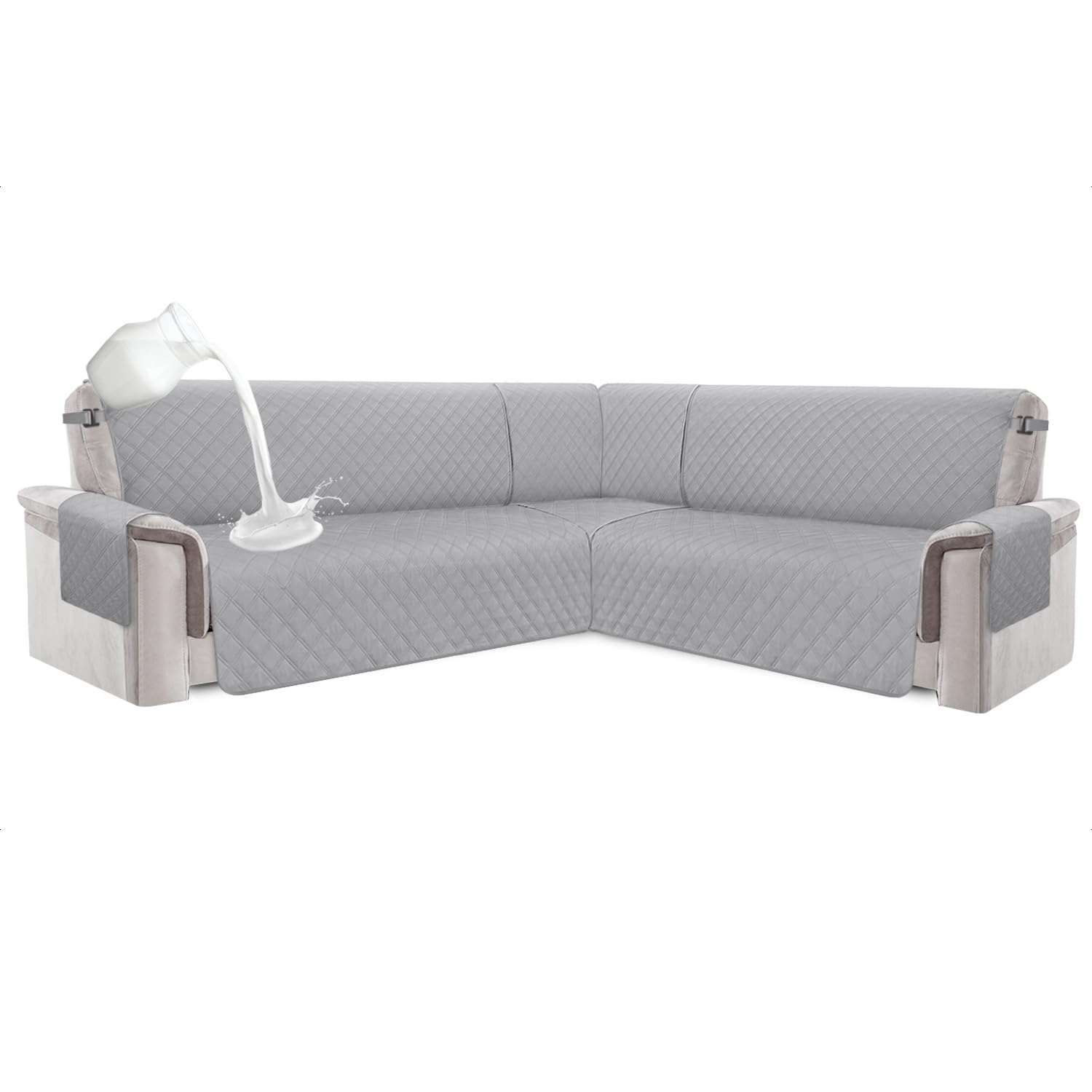 Photo 1 of ALIECOM 100% Waterproof Corner Sectional Couch Covers Grey 3-Piece L Shaped Sofa Cover for Living Room Universal Non Slip U Shape Sectional Slipcover Pet Dog Furniture Protector (Light Gray, Large) Large Light Gray