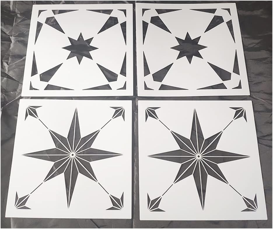 HELLATHUND 4Pcs Reusable Tile Stencils 12x12, Concrete