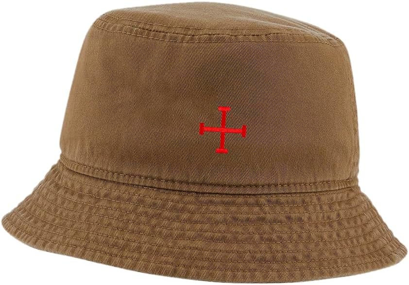 Bucket Hat for Men Women Red Cross Embroidered Washed Cotton Unisex Bucket Hats