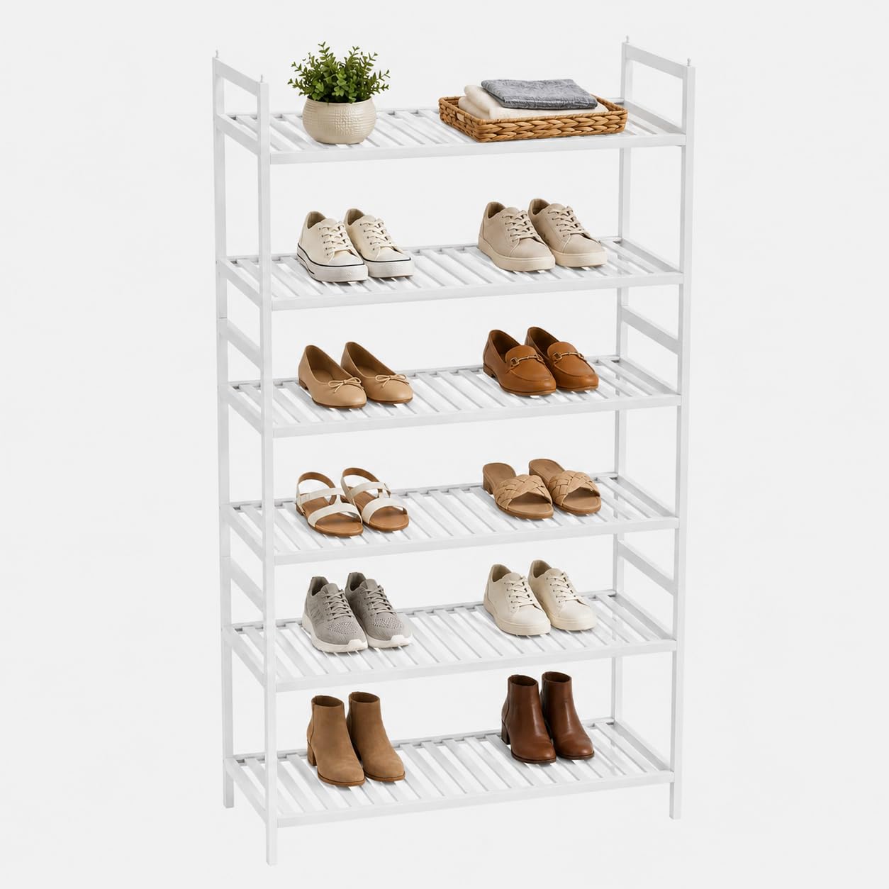 URBNLIVING 2-Tier Stackable Bamboo Shoe Rack – Multi-Level Shoe Storage Organizer for Hallway & Entryway – Space-Saving Wooden Shoe Shelf (Set of 3)
