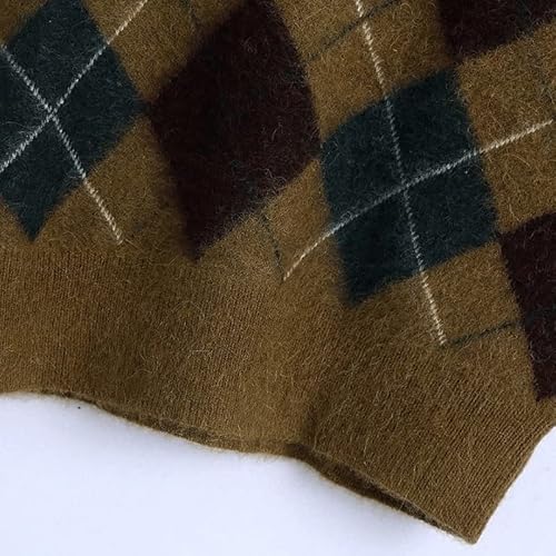 Tjlss Ladies V Neck Diamond Plaid Casual Knit Vest Sweater Ladies Vest Pullover (Color : A, Size : M Code) #TOP6