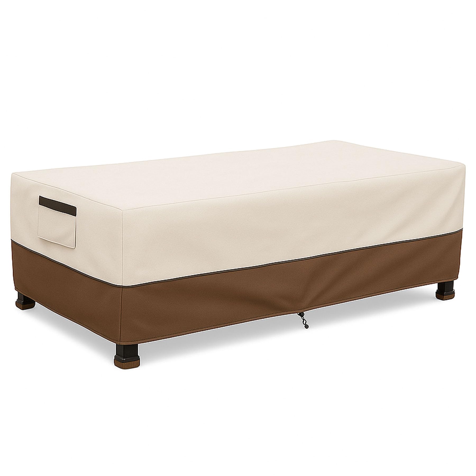 Waterproof Patio Coffee Table Cover, 600D Heavy Duty Outdoor Furniture Covers, Weather &amp; UV Resistant, Windproof with Buckles, Rectangular Table Cover for Backyard Patio 36 x 24 x 16 in, Beige &amp; Brown