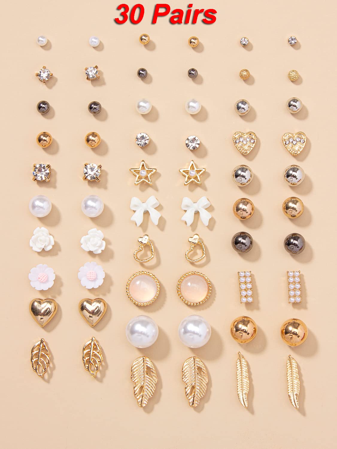 30 Pairs Latest Stylish Crystal Pearl Earrings Combo Set
