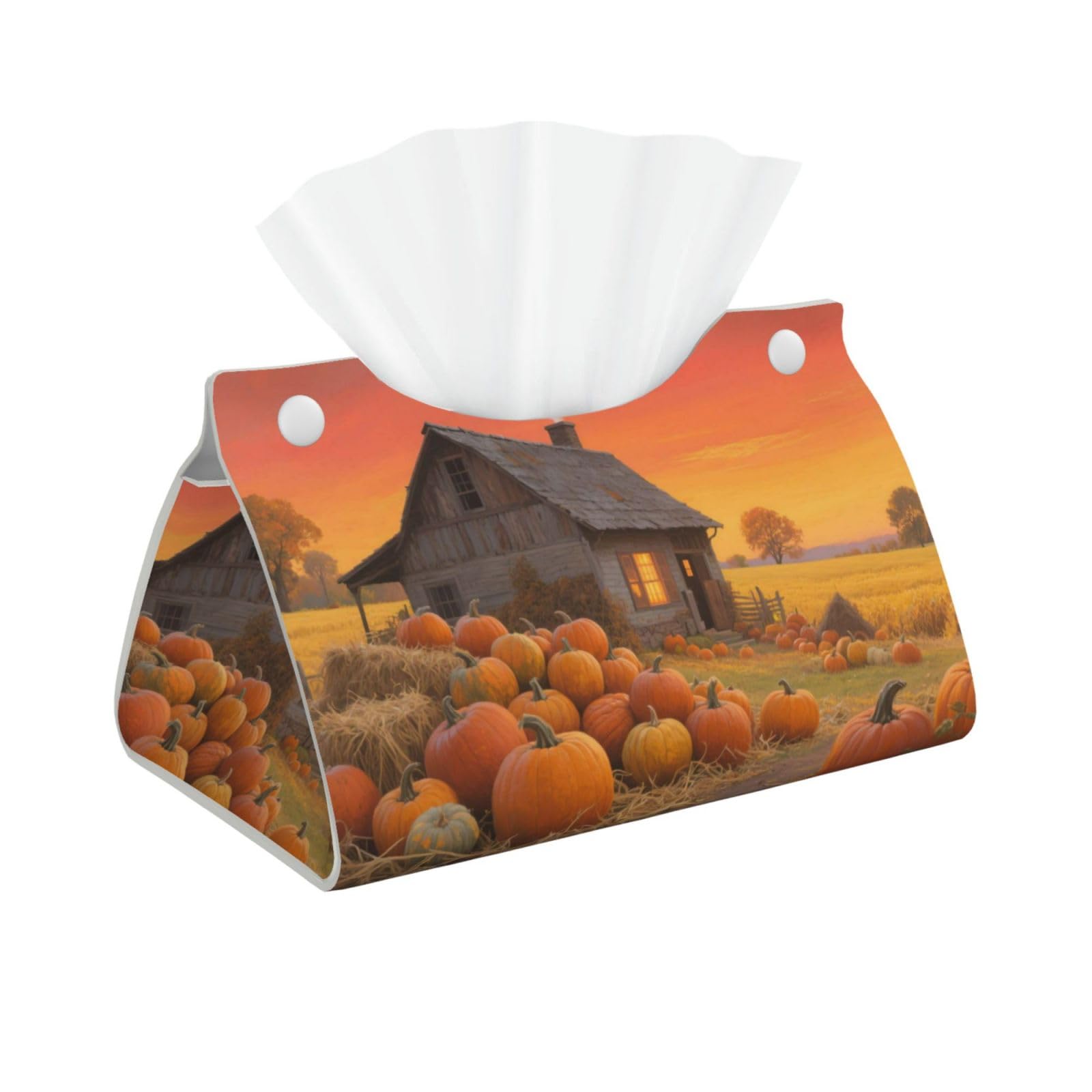 Pu Leather Tissue Box Cover, Farmhouse Pumpkin Rectangle Tissue Case Covers Decorative Tissue Box Holder Waterproof Tissue Holder Organizer for Bathroom Home Office