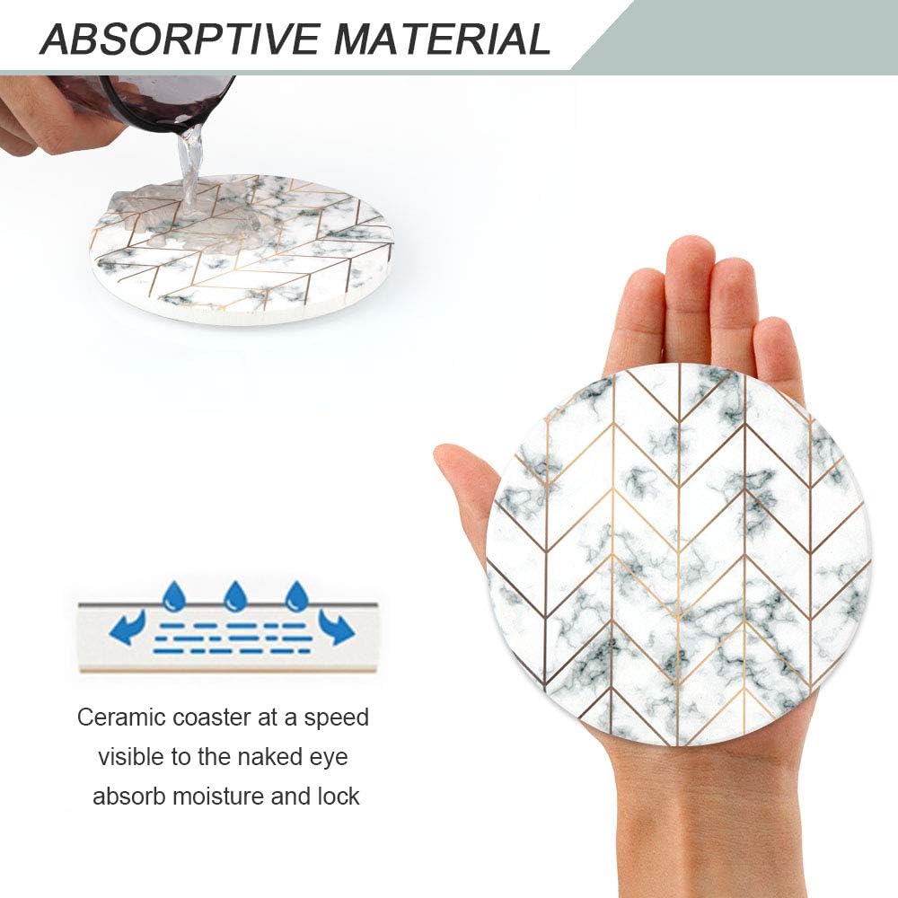 🛒 Crazy Deals Lahome Geometric Design Coasters - Round Drinks Absorbent Stone Coaster Set with Ceramic Stone and Cork Base for Kinds of Mugs and Cups (4, Geometric Arrow)
