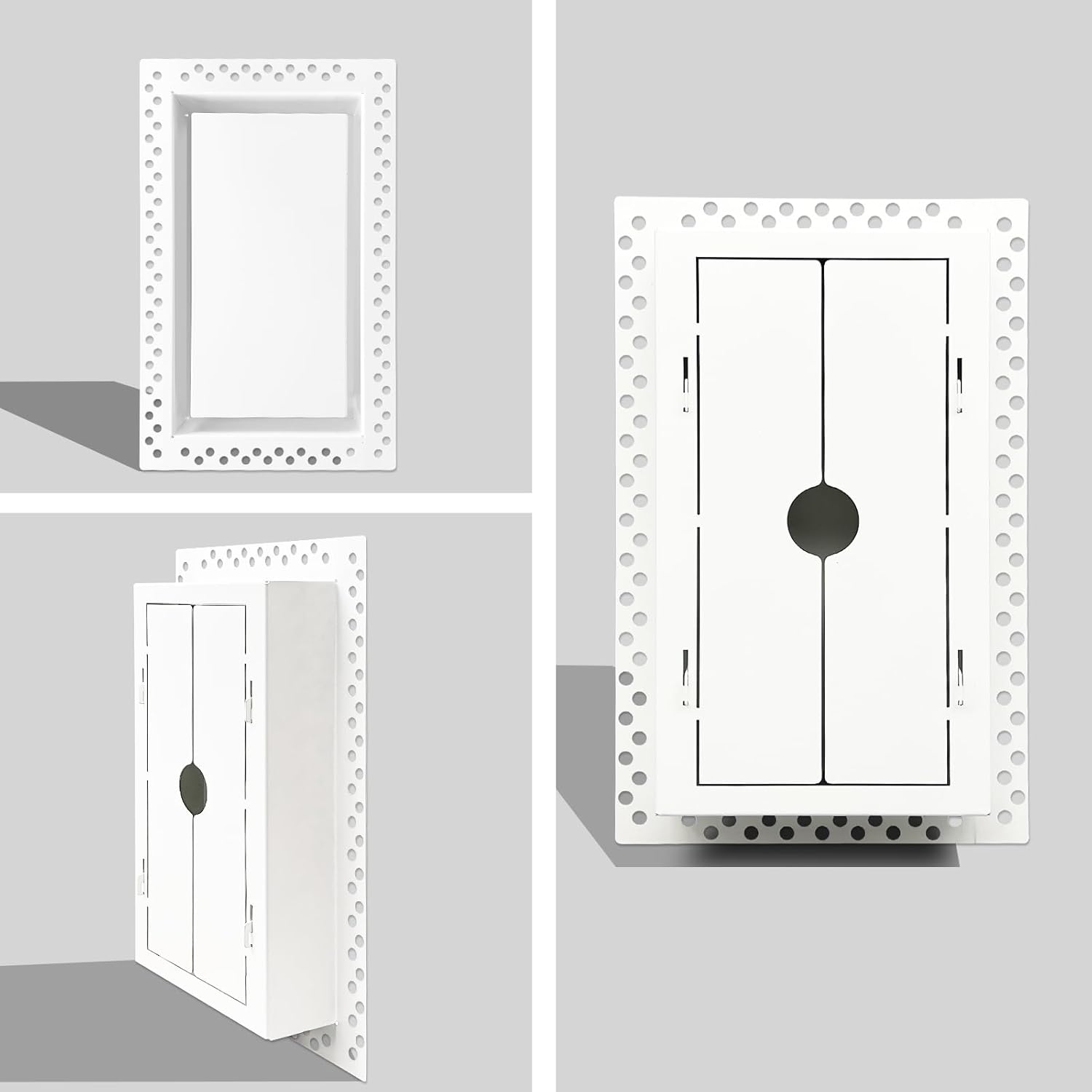 Flush Wall Vent Cover 6x10 Inch for Drywall Vent, Metal Wall-Mounted Adjustable Air Flow Register Grille, Easy Install, Paintable, (White, 1 Pcs, with Manual Damper)