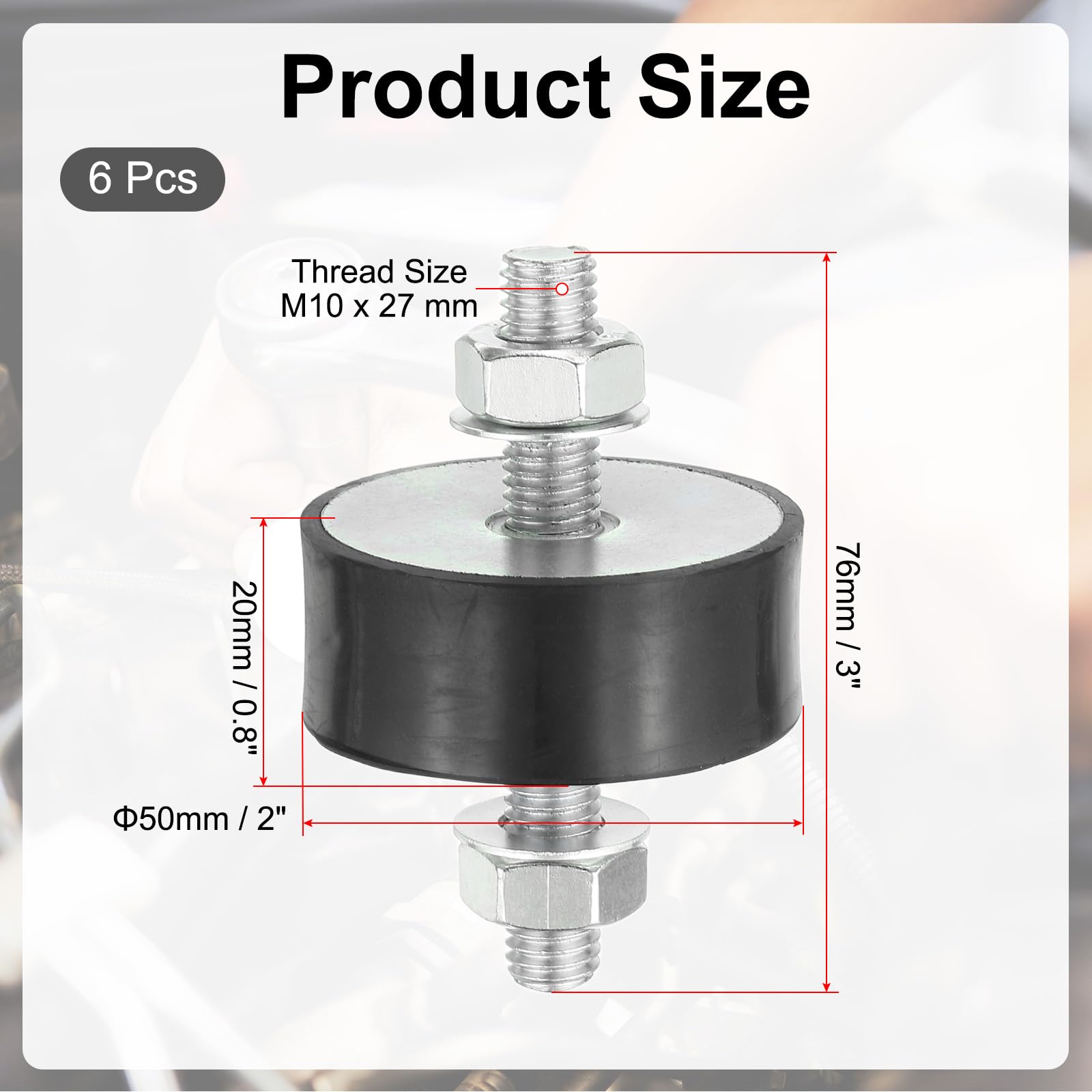 PATIKIL 6pcs Amortiguadores de Goma, M10 Macho Aislador de Vibración Silentblock Soporte Aislante para Aire Acondicionado Compresores de Aire Lavadora Maquinaria, 50x20x76mm(OD*T*L)