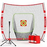 Baseball Practice Net, 6x6 Feet,Batting Tee,Square Frame with Target Zone, Portable Batting and Pitching Training System for Kids and Teenagers